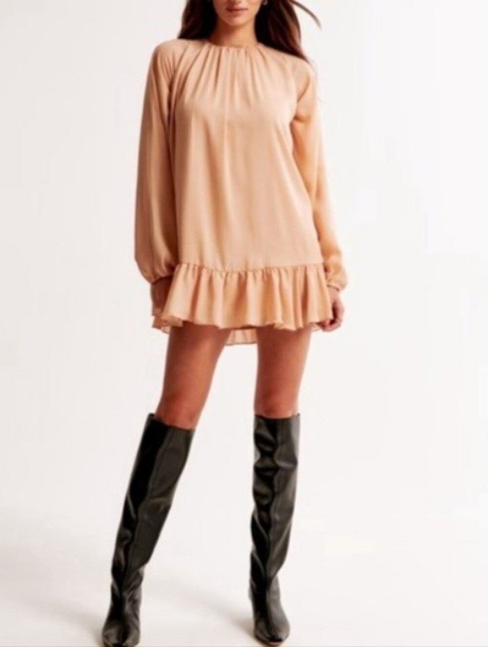 Abercrombie & Fitch Blush Pink Long Sleeve Ruffle Hem Dress Large